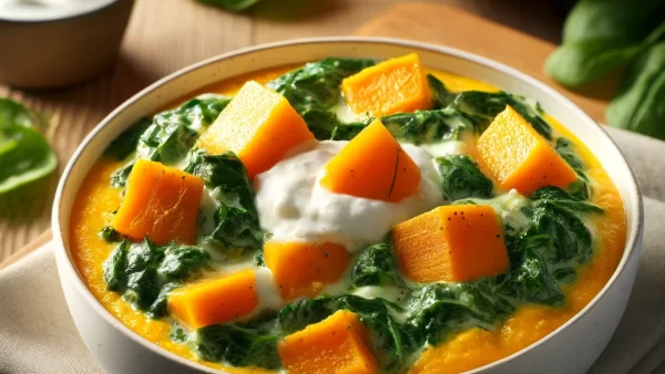 目に良いレシピ・カボチャとほうれん草のクリームチーズ蒸し