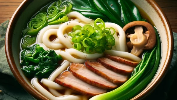 目に良いレシピ・小松菜と豚肉のうどん