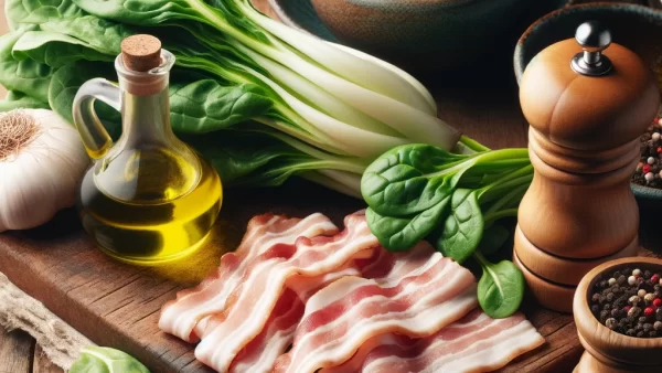 目に良いレシピ・ベーコンと小松菜のオリーブオイル炒め