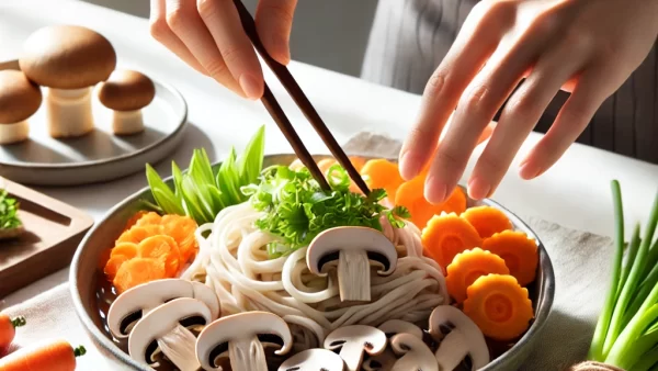 目に良いレシピ・にんじんときのこの冷やしうどん